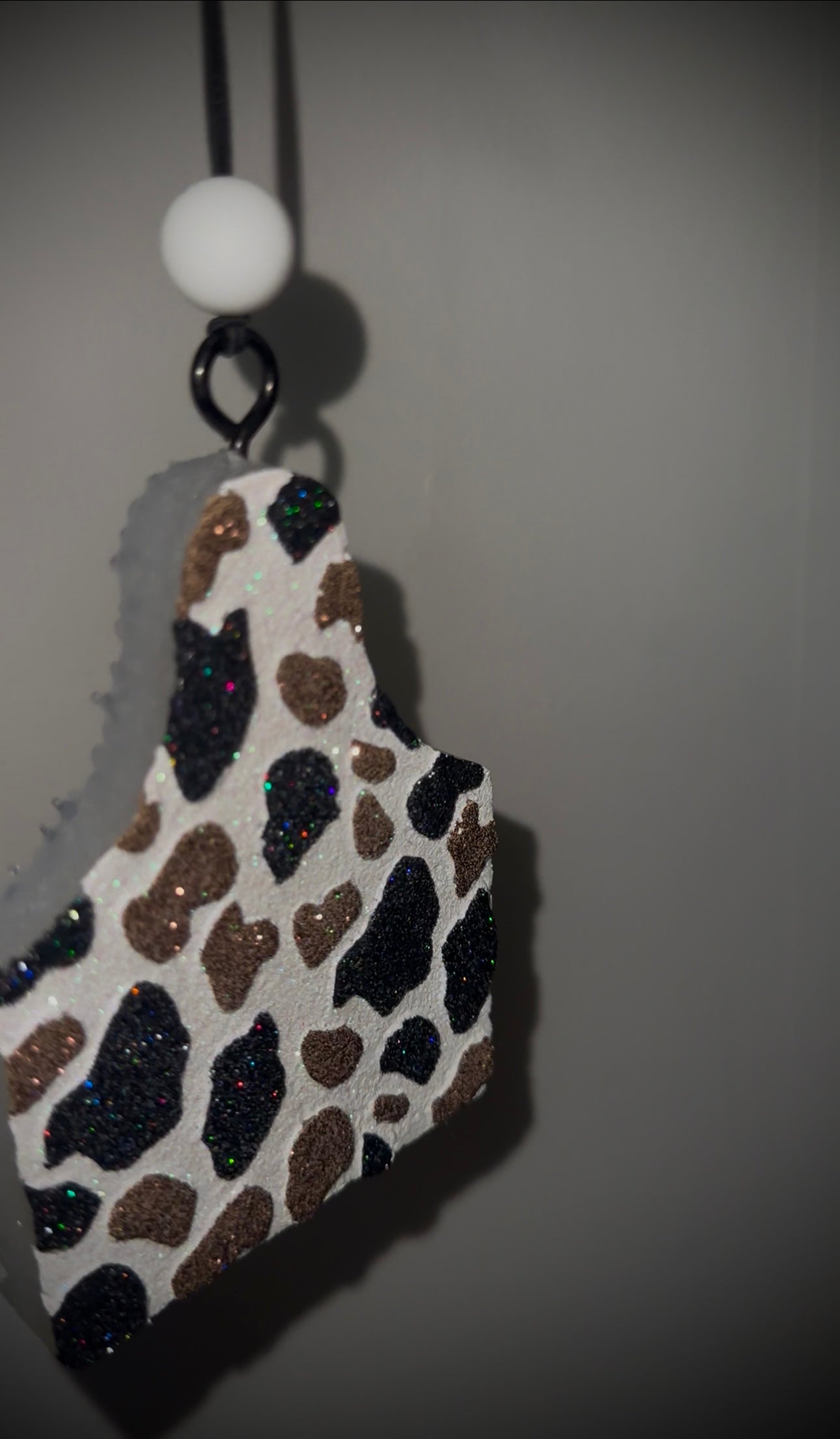 Black & Brown Glitter Cow Tag Car Freshie