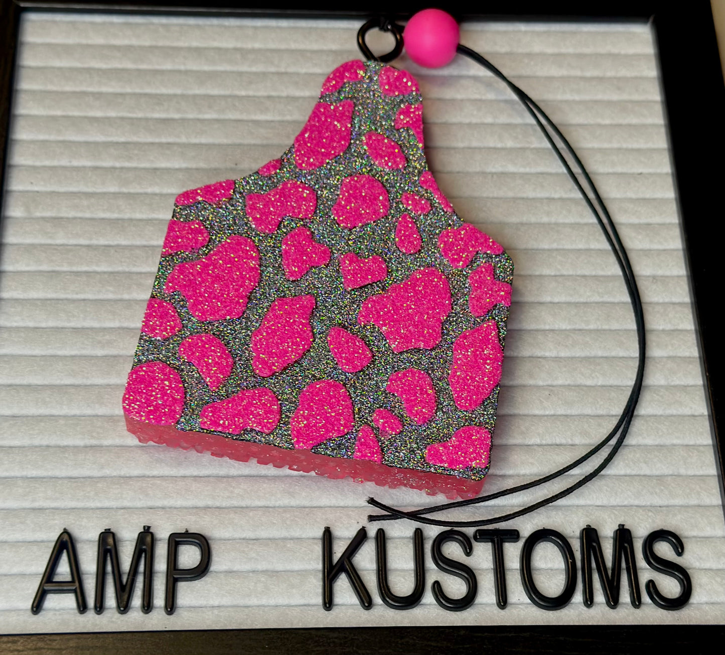 Pink & Black Glitter Cow Tag Car Freshie
