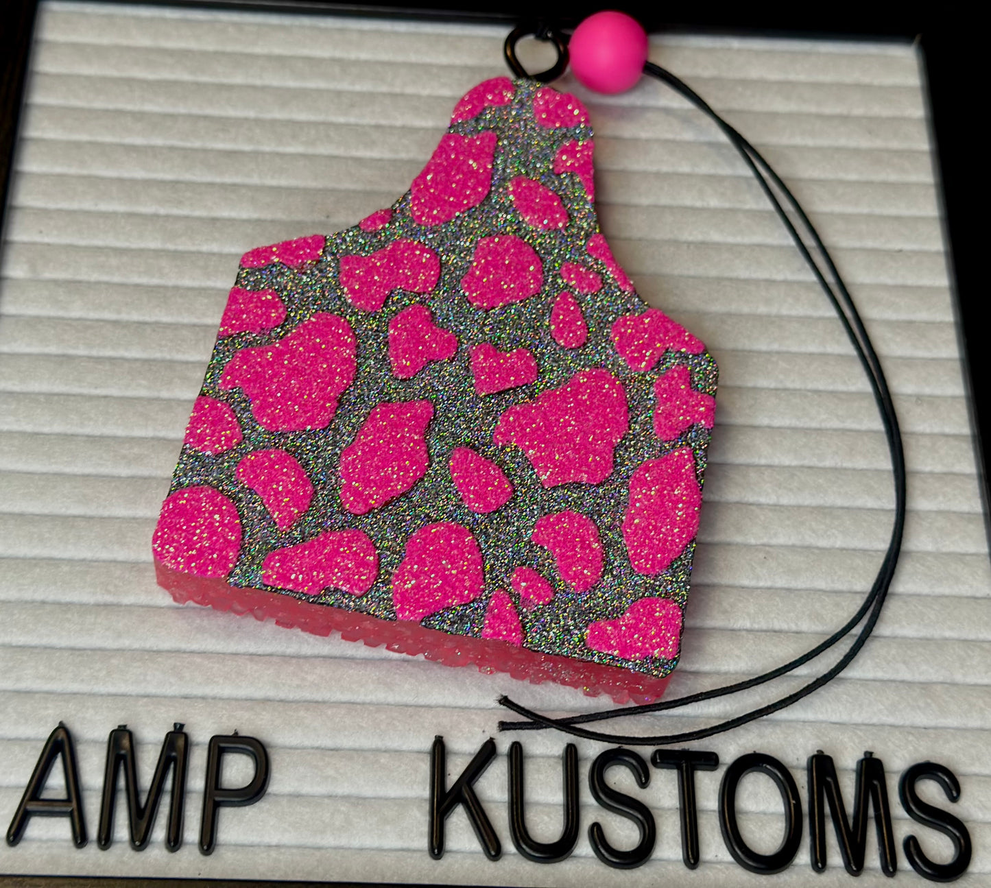 Pink & Black Glitter Cow Tag Car Freshie