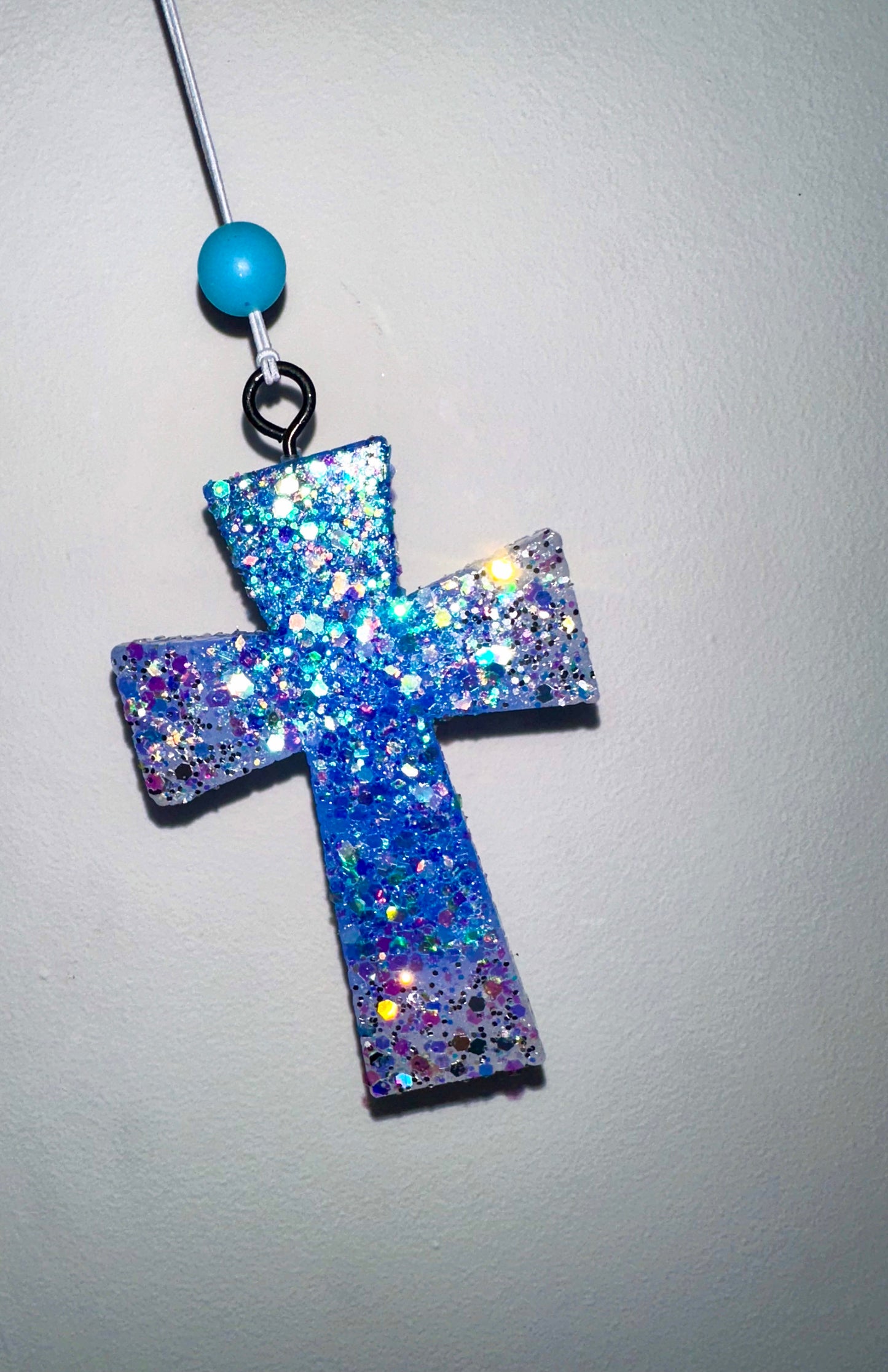 Blue Glittered Ombré Cross Car Freshie