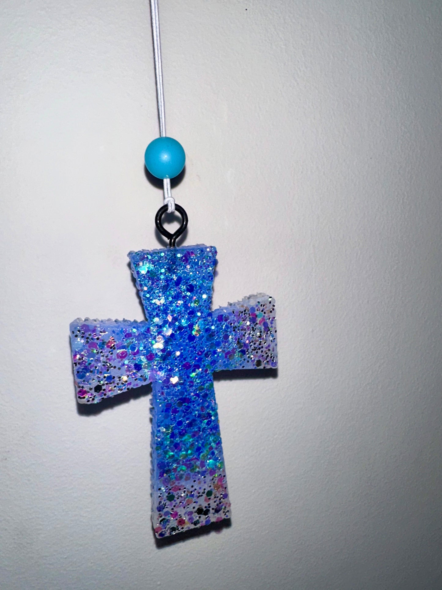 Blue Glittered Ombré Cross Car Freshie