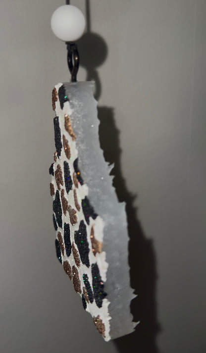 Black & Brown Glitter Cow Tag Car Freshie