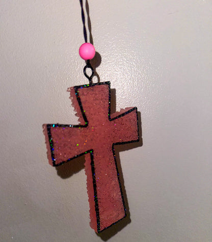 Glittered Pink Cross Car Freshie
