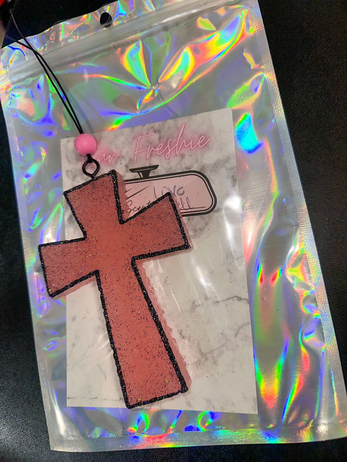Glittered Pink Cross Car Freshie
