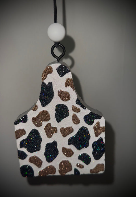 Black & Brown Glitter Cow Tag Car Freshie