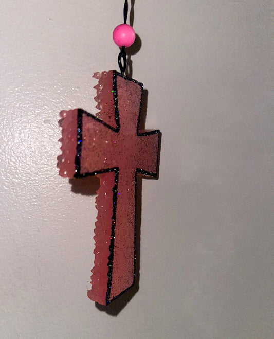 Glittered Pink Cross Car Freshie