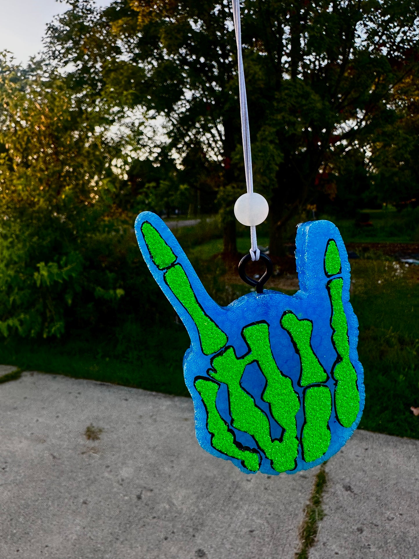 Rock On Skelton Hand Car Freshie